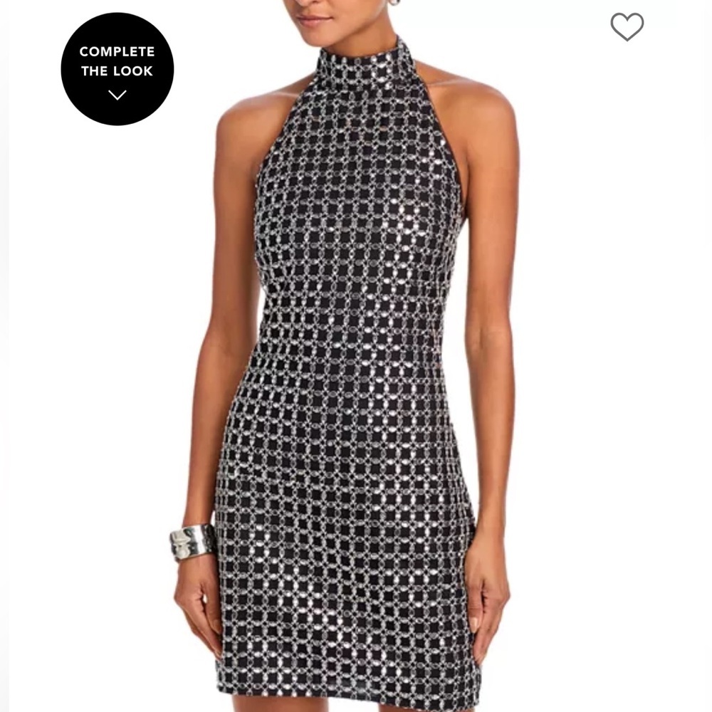 ROTATE Silver Beaded Halter Neck Open Back Mini Dress Women’s Sz 36